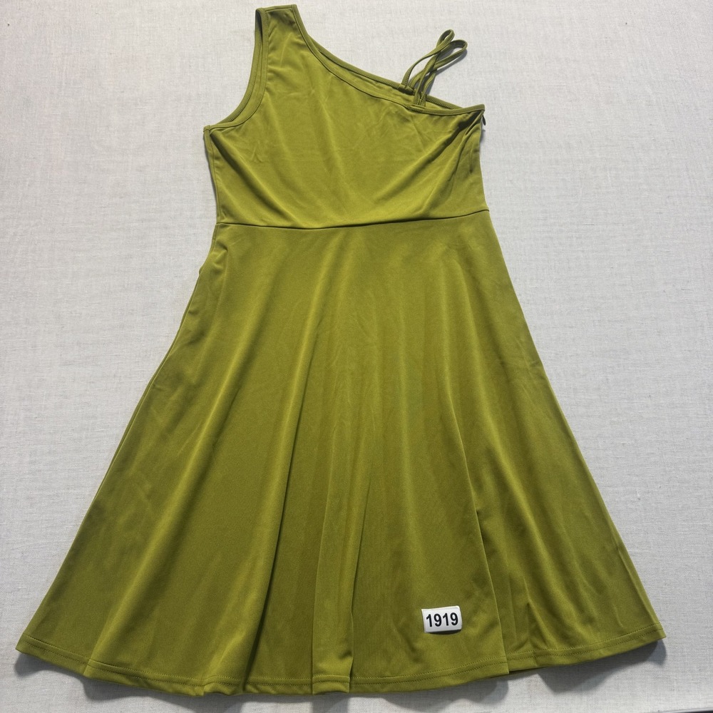 Asymmetric Strap Olive Green Mini Dress